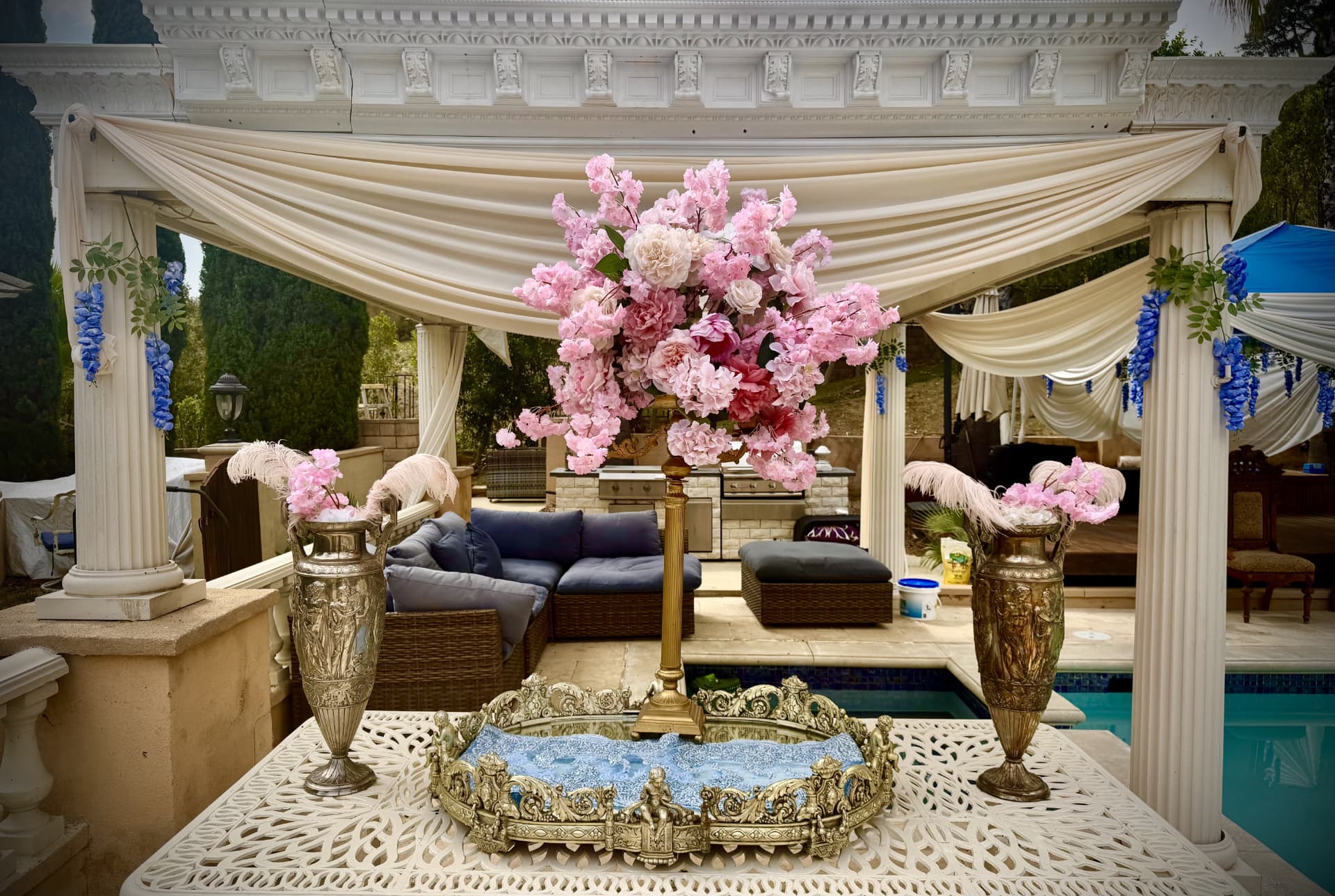 Floral table arrangement at a Universal Sanctuary Church event